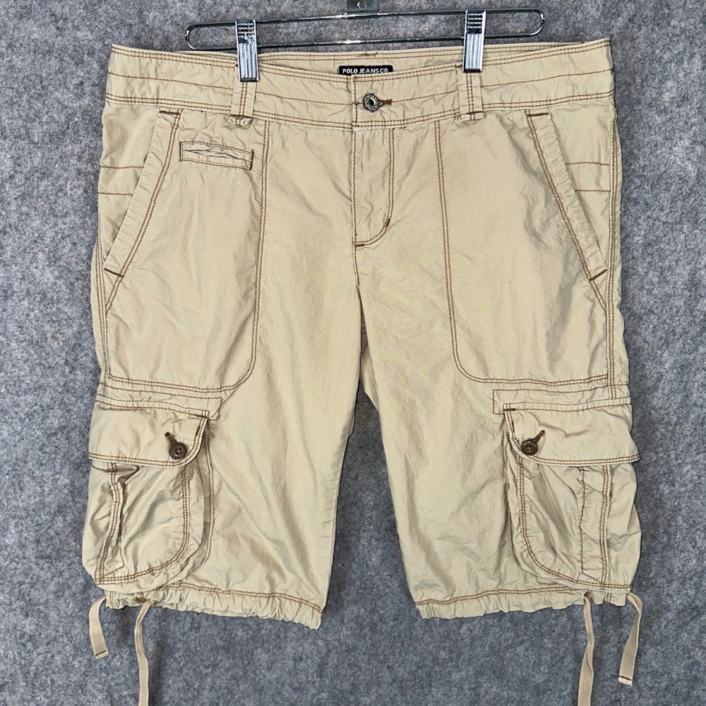 Polo Jeans Co Ralph Lauren Shorts Women 8 Tan Cargo Utility Drawstring Y2K